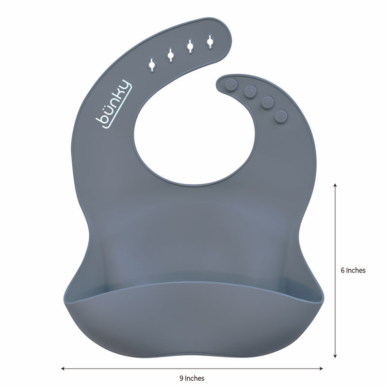 Silicone Bib | Gray | Buy 100% Silicones and Mealtime for Babies from bünky